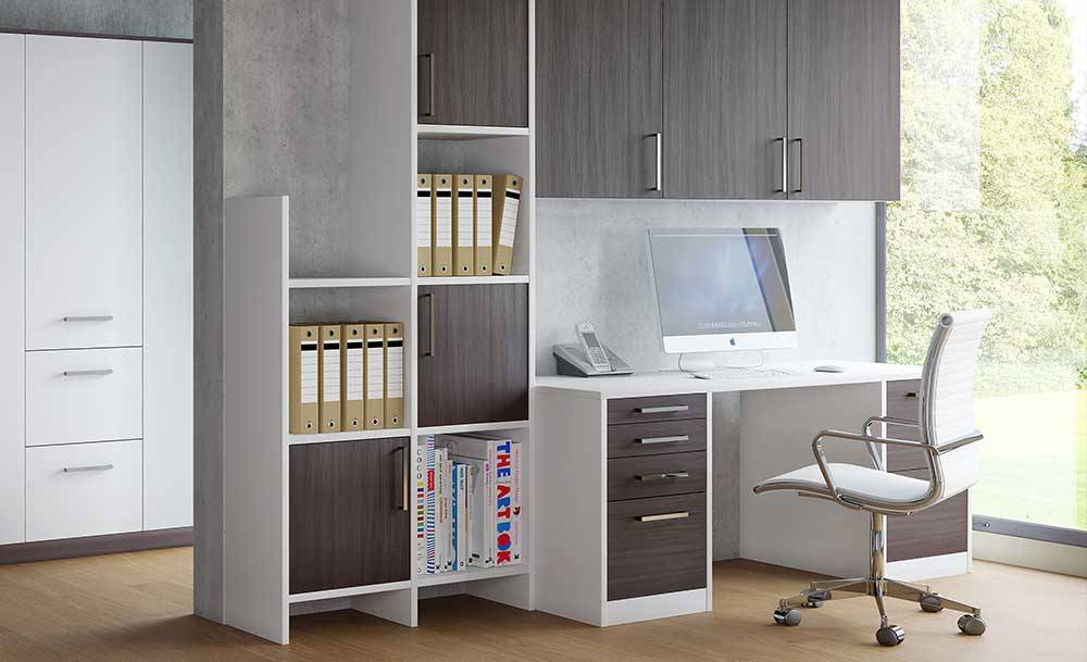 CROWN Zeluso White_BlackOak_LS White fully fitted home office with desk
