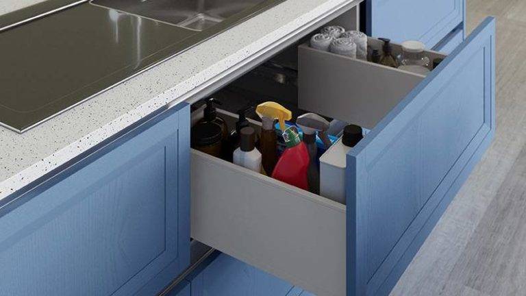 bespoke kitchen unit with drawer open